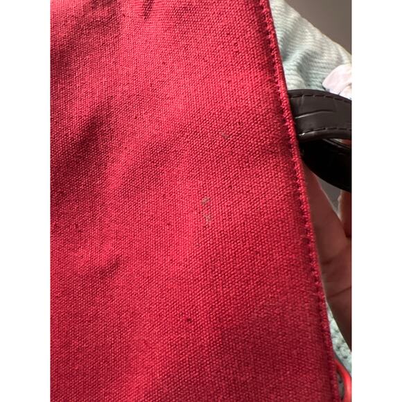Saks Fifth Avenue Red Canvas Tote Purse with Black Croc-Embossed Handles - Picture 4 of 8